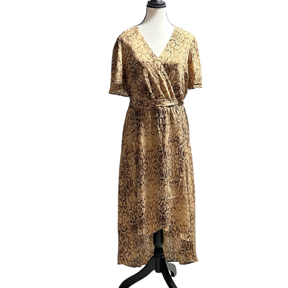 June & Hudson faux wrap high low animal print dress size large
